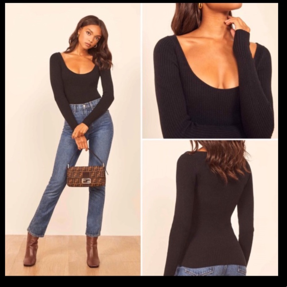 Reformation Mia black ribbed cashmere sweater
